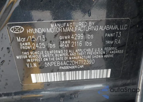 2013 Hyundai Sonata Gls from USA, damaged, VIN 5NPEB4AC2DH712390
